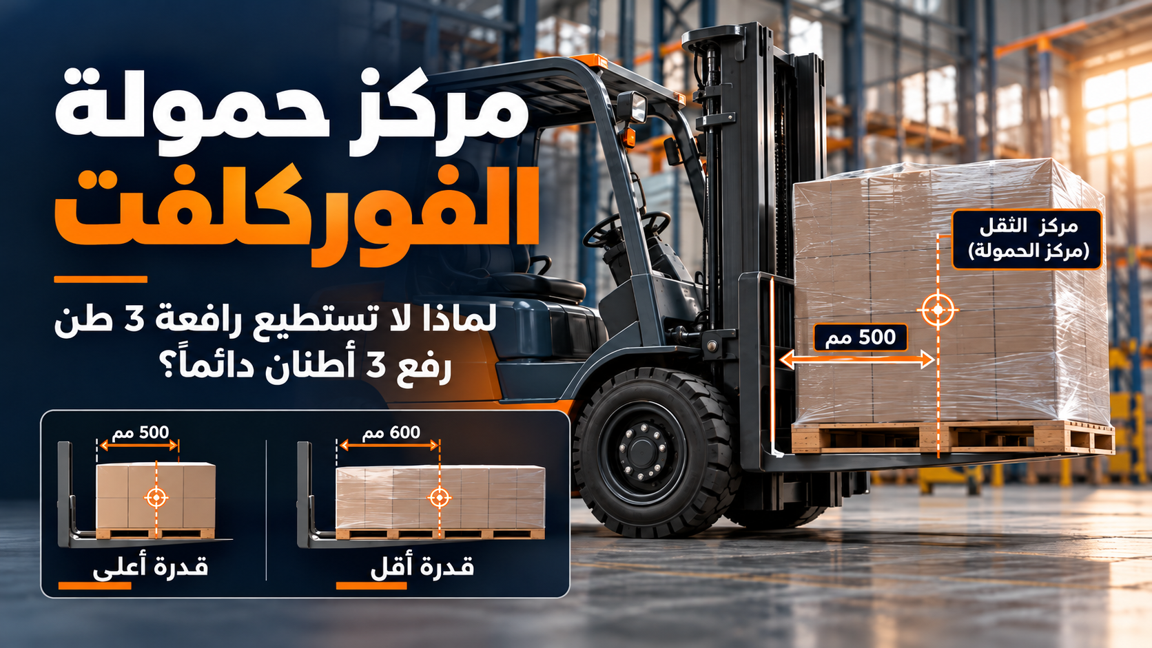 مركز حمولة الفوركلفت (Load Center): لماذا لا تستطيع رافعة 3 طن رفع 3 أطنان دائماً؟
