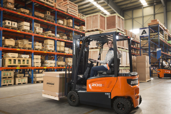 Forklift in warehouse