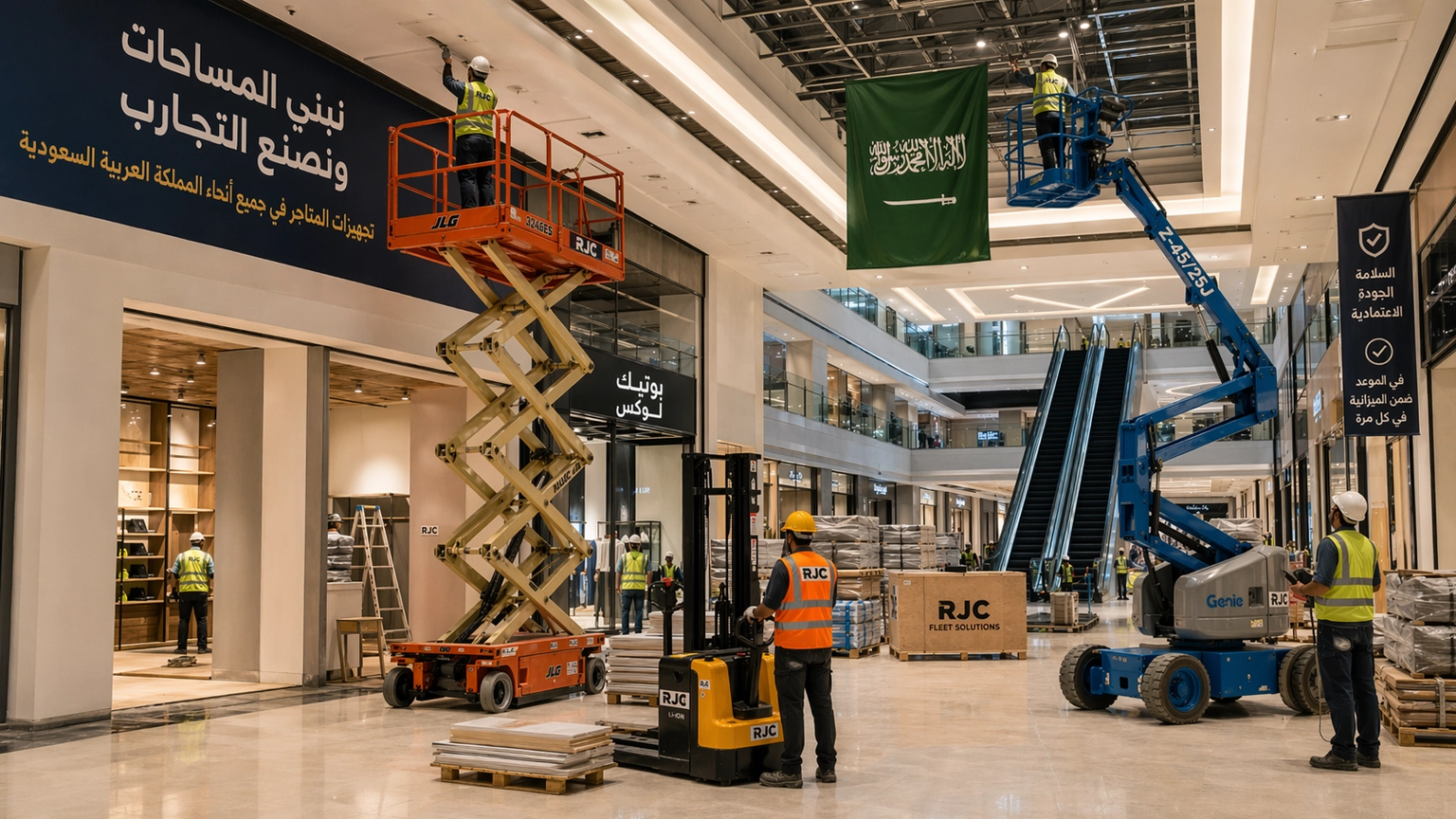 معدات تجهيز محلات التجزئة تعمل داخل مول حديث في السعودية