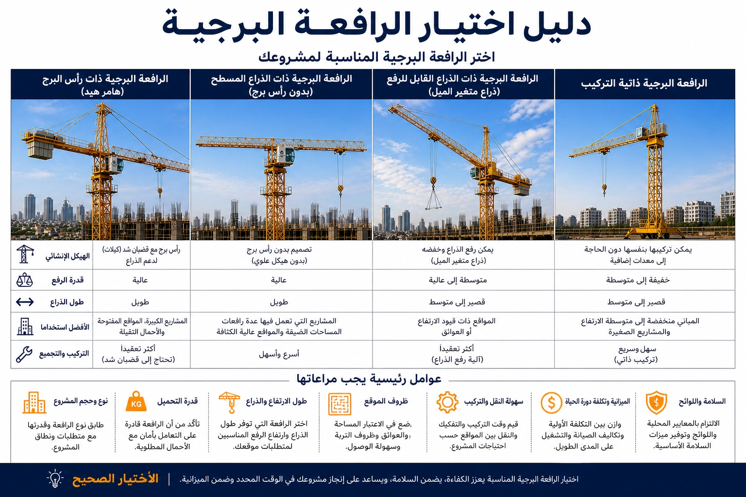 دليل اختيار الرافعة البرجية المناسبة للمشروع